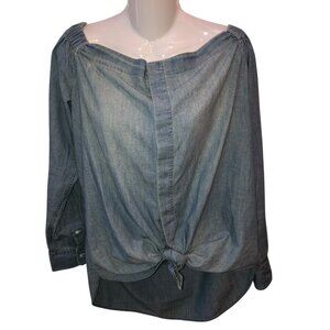 Polo Ralph Lauren Large Chambray Off the Shoulder Long Sleeve Top Shirt Size L